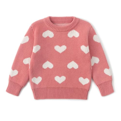 Simplee kids Baby Girls' Valentine's Sweater Pink Pullover Coat Cotton Sweater Patterns to Knit Heart for Autumn Fall and Winter 6-12 Months - Image 1