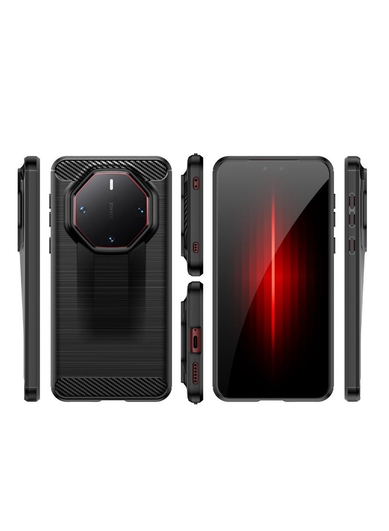 Huawei Mate 60 RS Ultimate Rugged Shield Protective Cover with Brushed Texture Carbon Fiber Pattern, Shockproof TPU, Anti-Slip, Ultra Thin, Shock Absorption - Black  - Image 2