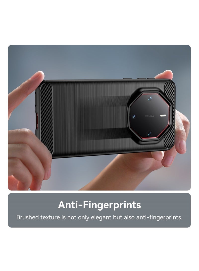 Huawei Mate 60 RS Ultimate Rugged Shield Protective Cover with Brushed Texture Carbon Fiber Pattern, Shockproof TPU, Anti-Slip, Ultra Thin, Shock Absorption - Black  - Image 5