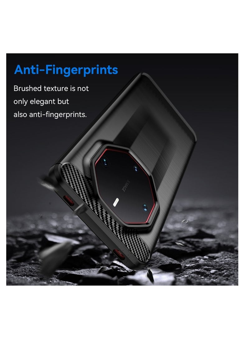 Huawei Mate 60 RS Ultimate Rugged Shield Protective Cover with Brushed Texture Carbon Fiber Pattern, Shockproof TPU, Anti-Slip, Ultra Thin, Shock Absorption - Black  - Image 4