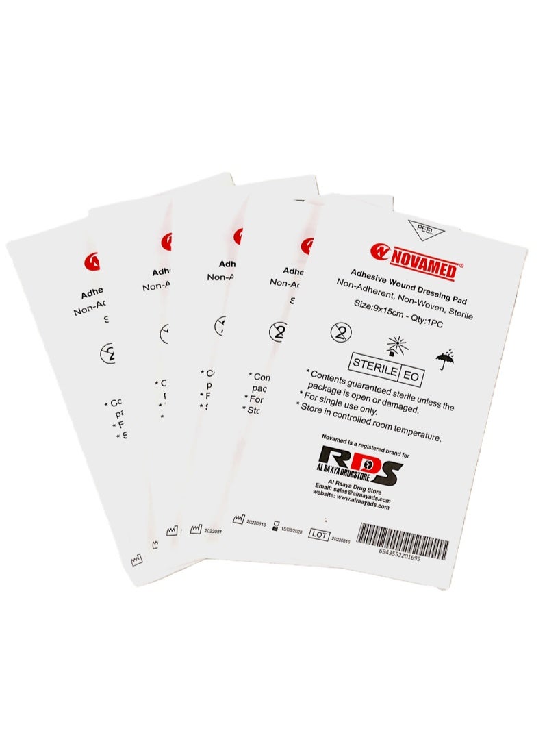 Novamed Adhesive Wound Dressing Pad 9x15cm – Pack of 5 Sterile Medical Pads