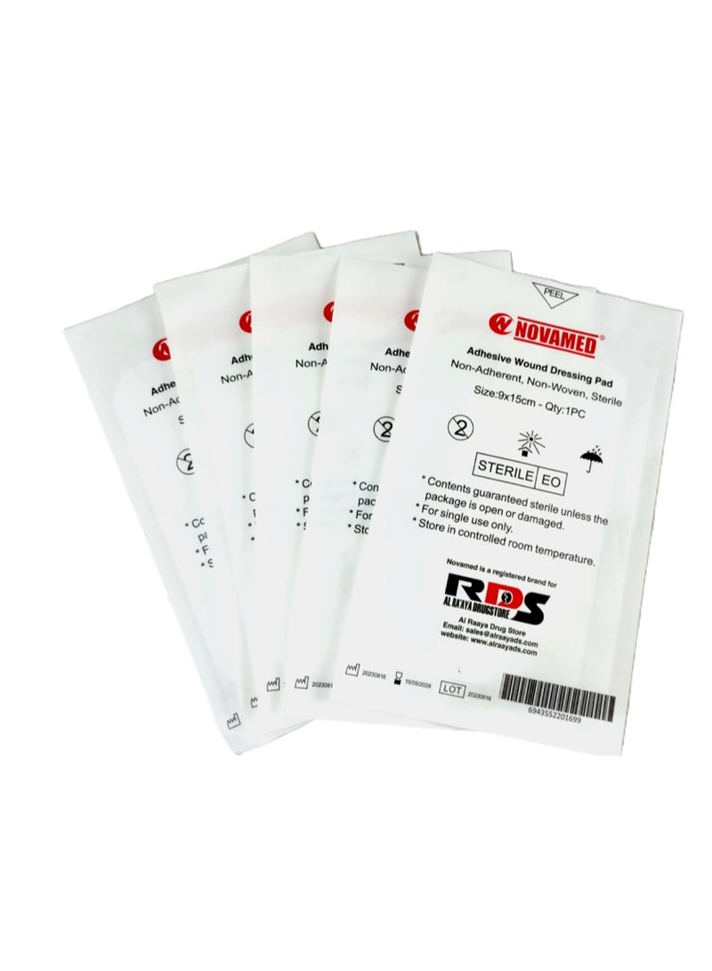 Novamed Adhesive Wound Dressing Pad 9x15cm – Pack of 5 Sterile Medical Pads - Image 2