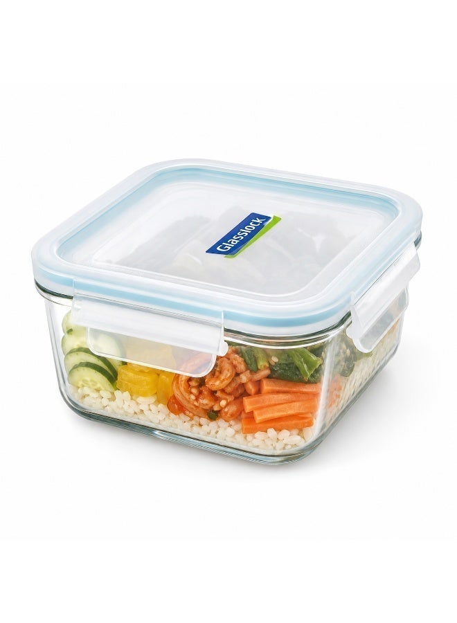 Glasslock MCSB-090 Glass Food Storage Container 900ml Square Airtight BPA Free Microwave Safe - Image 1