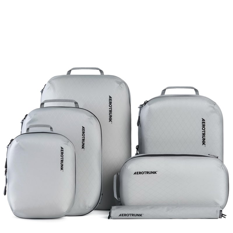 Aerotrunk Ultralight Compression Packing Cubes - Lightweight Travel Organizers for Suitcases and Luggage (6-Pack, Light Grey) - Image 1