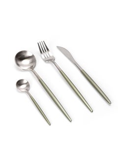 16 Pcs Cutlery Set Modern Silver And Green Handle
