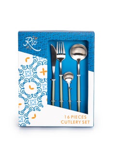 RIO 16 Pcs Cutlery Set Modern Silver And Green Handle  - Image 3