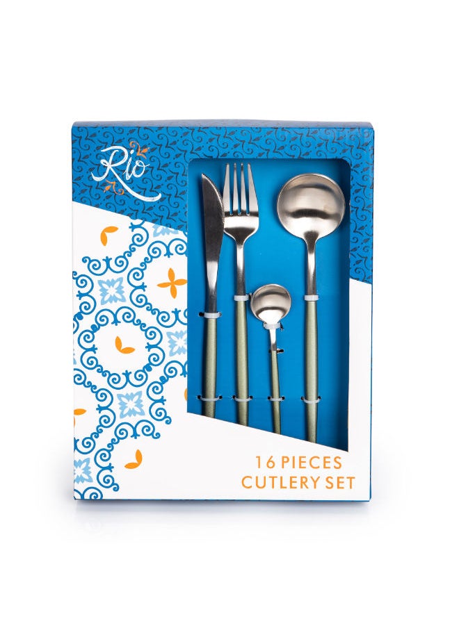 RIO - 16 Pcs Cutlery Set Modern Silver And Green Handle - Image 1