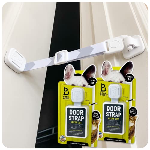 Door Buddy Door Latch for Cats - Grey 2 Pack. Pet Door Holder to Dog Proof Litter Box & Keep Dog Out of Cat Food. Easier Interior Cat Door or Gate Alternative. Adjustable Door Strap for Pets. - Image 1
