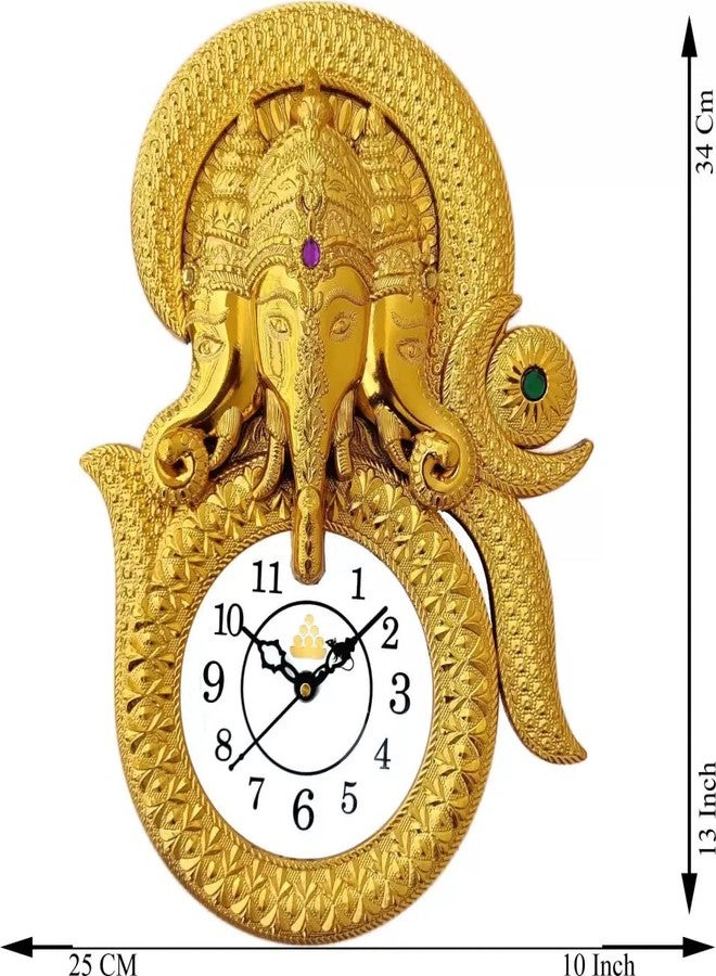 Webelkart Designer Stones Ganesha Inside Om Plastic Wall Clock for Home/Living Room/Bedroom/Kitchen| Wall Clock for Office (Ganesha Inside Om)- Gold - Image 2