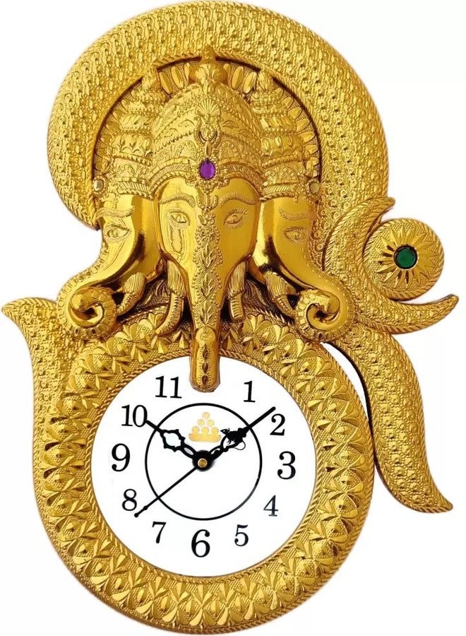 Webelkart Designer Stones Ganesha Inside Om Plastic Wall Clock for Home/Living Room/Bedroom/Kitchen| Wall Clock for Office (Ganesha Inside Om)- Gold - Image 1