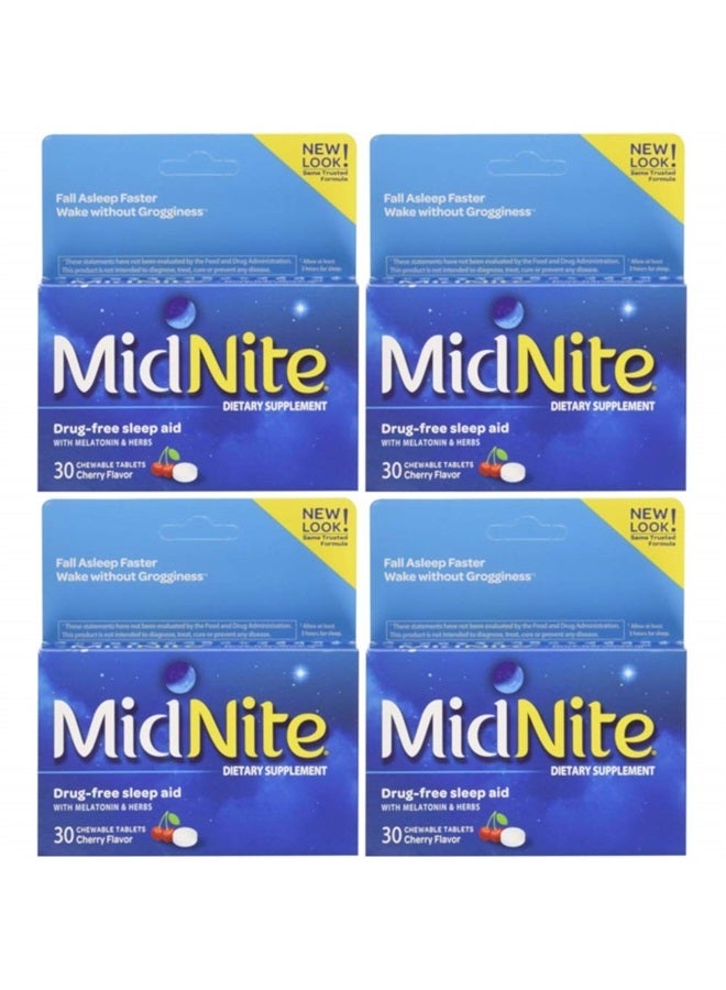MidNite Sleep Aid For Occasional Sleeplessness, 30 Chewable Cherry Tablets Each (Value Pack of 4) - Image 1