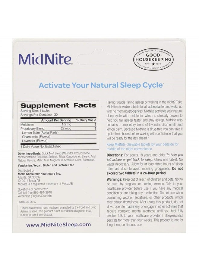 MidNite Sleep Aid For Occasional Sleeplessness, 30 Chewable Cherry Tablets Each (Value Pack of 4) - Image 3