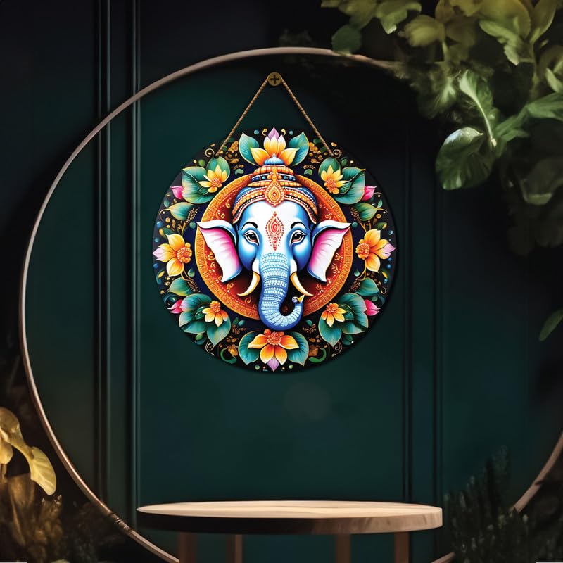 Divinity Decor 12x12 Inch Ganesh Ji in green and yellow mandala Wooden wall hanging for bedrooms, offices, and home spaces - D133 - Image 2