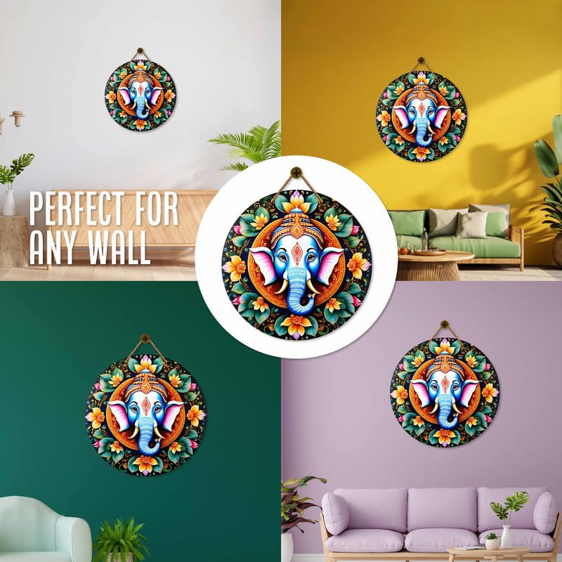 Divinity Decor 12x12 Inch Ganesh Ji in green and yellow mandala Wooden wall hanging for bedrooms, offices, and home spaces - D133 - Image 4