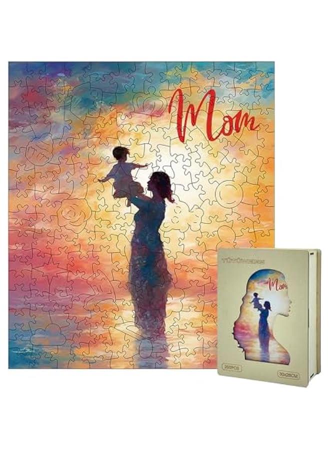 Wooden Puzzles for Adults  Jigsaw Puzzles 200 Pieces, Gifts for Mom from Daughter Son Kids, s Home Decoration Unique Gifts for Mom (11.8x10.2 Inch), MQJ-1 - Image 1