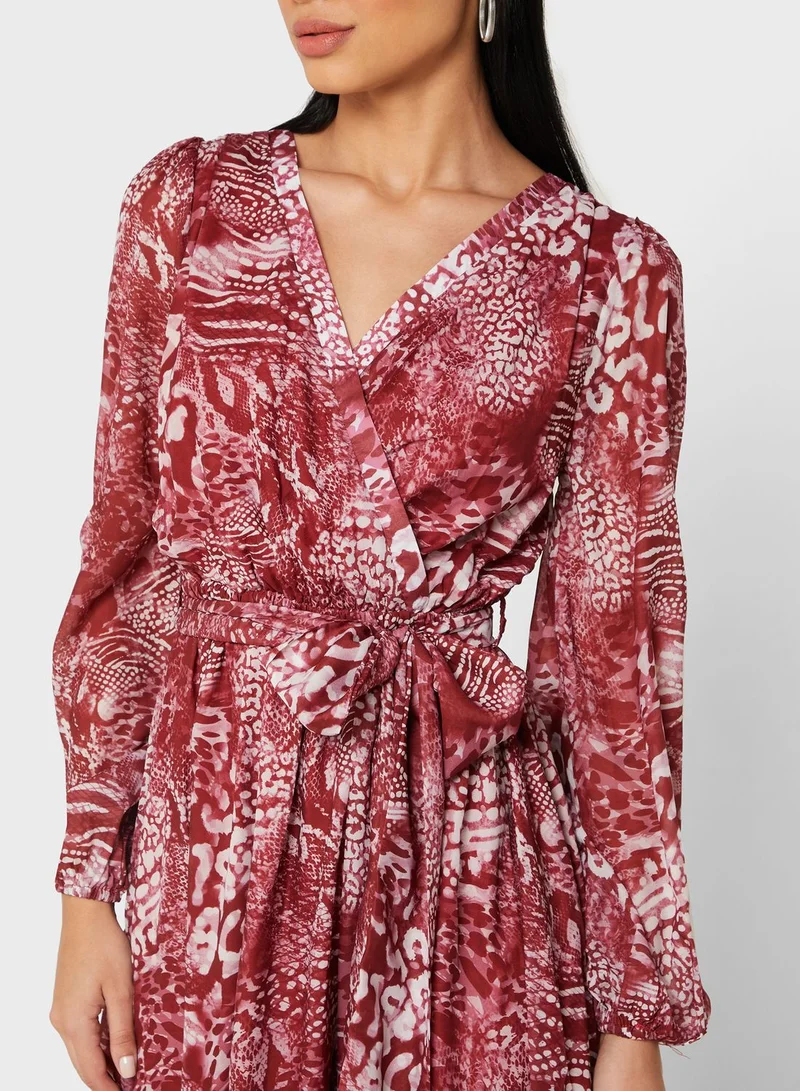 Angel Eye Balloon Sleeve Printed Asymmetric Dress