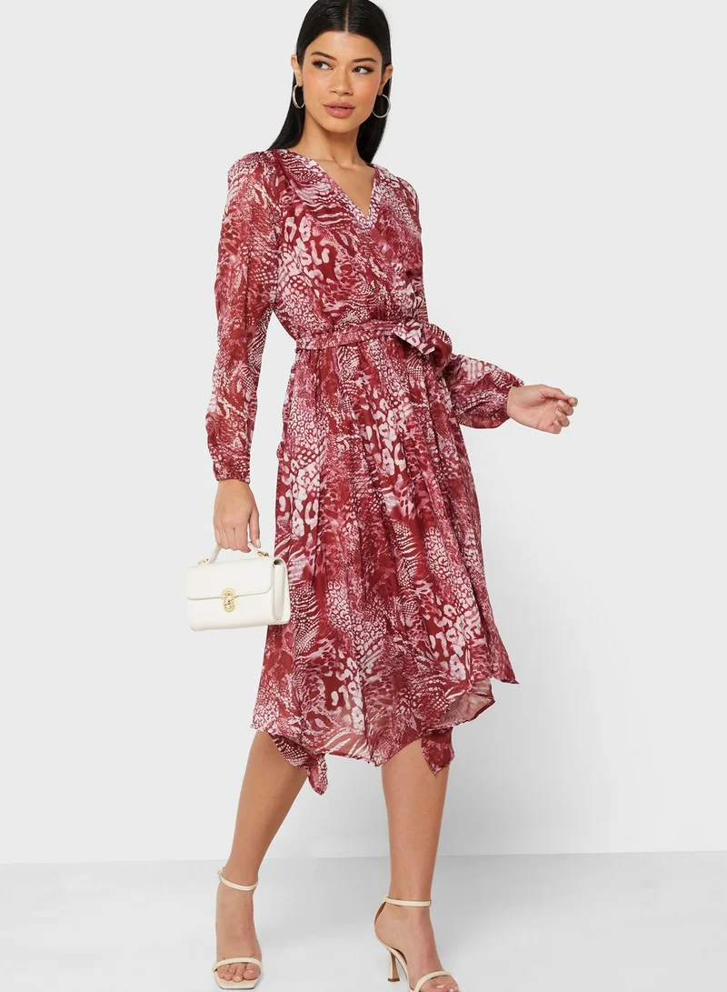 Angel Eye Balloon Sleeve Printed Asymmetric Dress