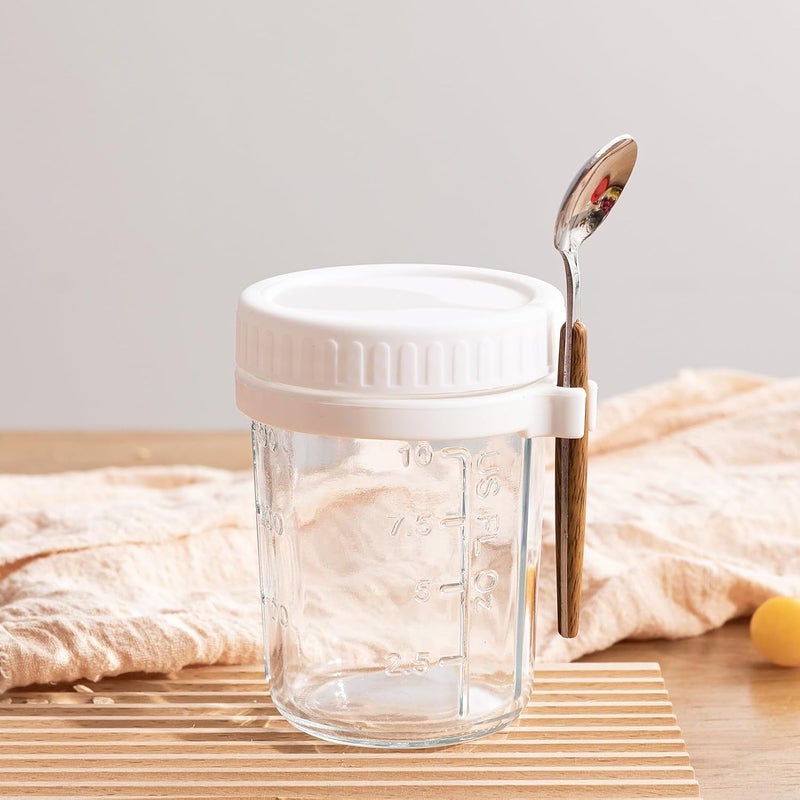 Famyards 4 Pack Overnight Oats Containers with Airtight Lids and Spoons, 16 oz Glass Mason Jars with Measurement Marks, Oatmeal Jars for Cereal, Yogurt, Milk, Salads, Fruit (4 White) - Image 4