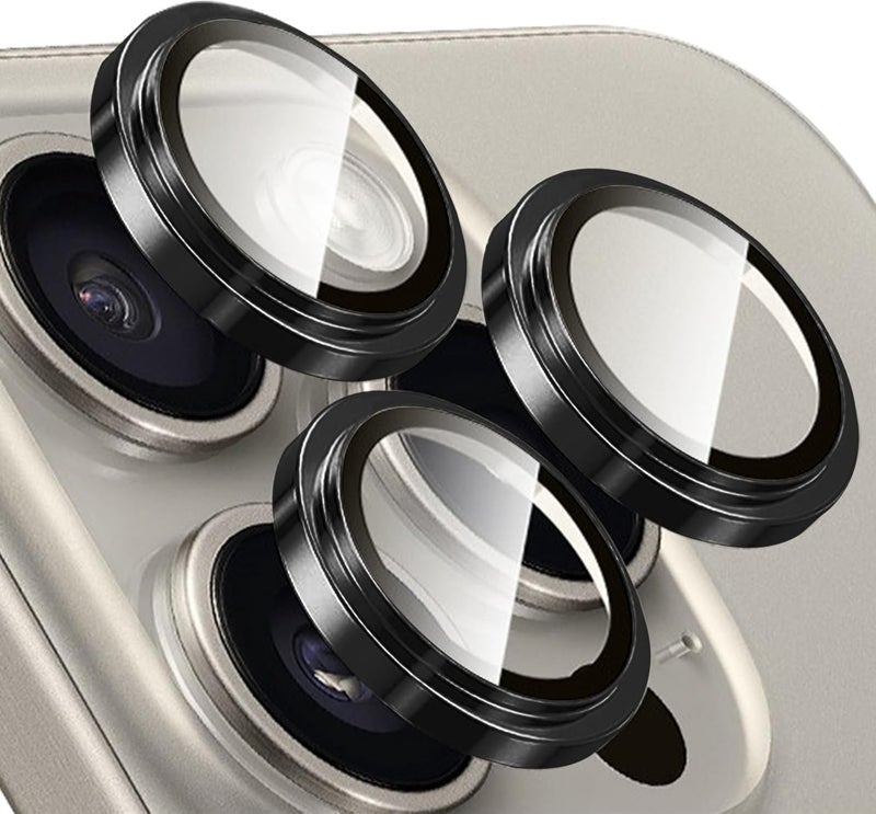 TENOC Camera Lens Protector for iPhone 13 Pro & iPhone 13 Pro Max, 9H Tempered Glass Camera Screen Cover, Black Metal Individual Ring - Image 1