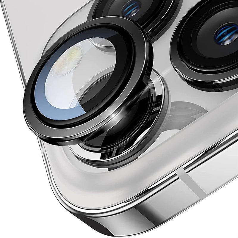 TENOC Camera Lens Protector for iPhone 13 Pro & iPhone 13 Pro Max, 9H Tempered Glass Camera Screen Cover, Black Metal Individual Ring - Image 3