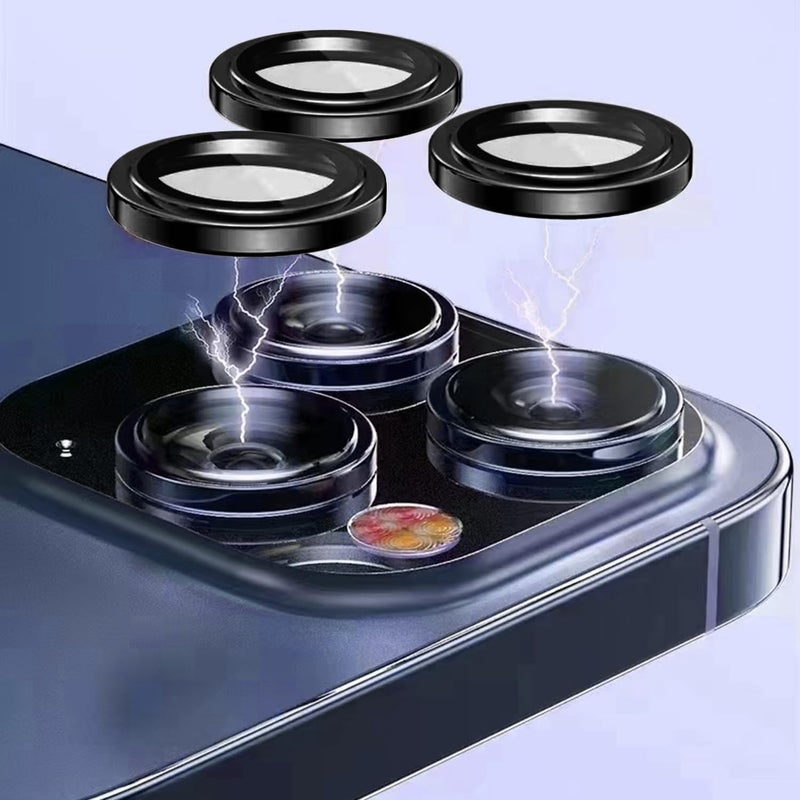 TENOC Camera Lens Protector for iPhone 13 Pro & iPhone 13 Pro Max, 9H Tempered Glass Camera Screen Cover, Black Metal Individual Ring - Image 5