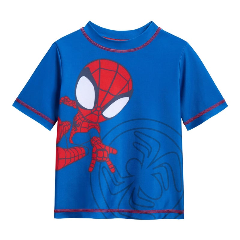 Marvel Spidey and His Amazing Friends Spider-Man Toddler Boys UPF 50+ Rash Guard Swim Trunks Outfit Set Blue/Red 3T - Image 4