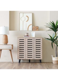 DANUBE HOME Jax 3 Door Shoe Cabinet 16 Pairs Of Shoes Modern Design Furniture Wooden Shoe Organizer For Entryway Hallway Living Room L 90x32x91 Cm Sonoma Oak  - Image 1