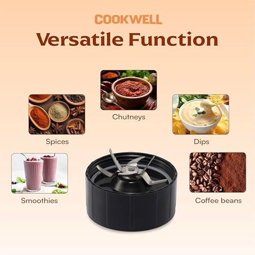 Cookwell Bullet Mixer Grinder (2 Jars, 1 Blade, Black) - Copper, 600 Watts - 2 Year Warranty - Image 4