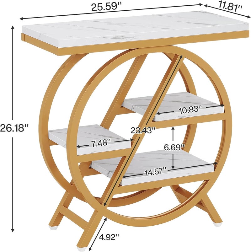 Tribesigns End Table for Living Room, 3-Tier Faux Marble Side Table with Storage, Wood Narrow Sofa Side Table with Geometric Metal Frame, Modern Nightstand and Bedside Table for Bedroom, Gold & White - Image 2