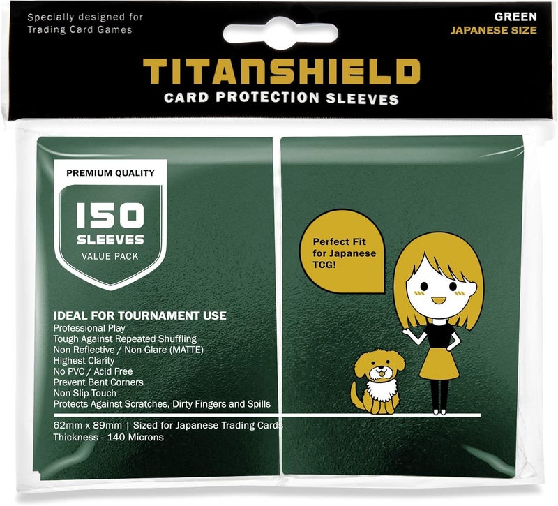 TitanShield (150 Sleeve/Green Small Japanese Sized Trading Card Sleeves Deck Protector for Yu-Gi-Oh, Cardfight!! Vanguard & More - Image 1