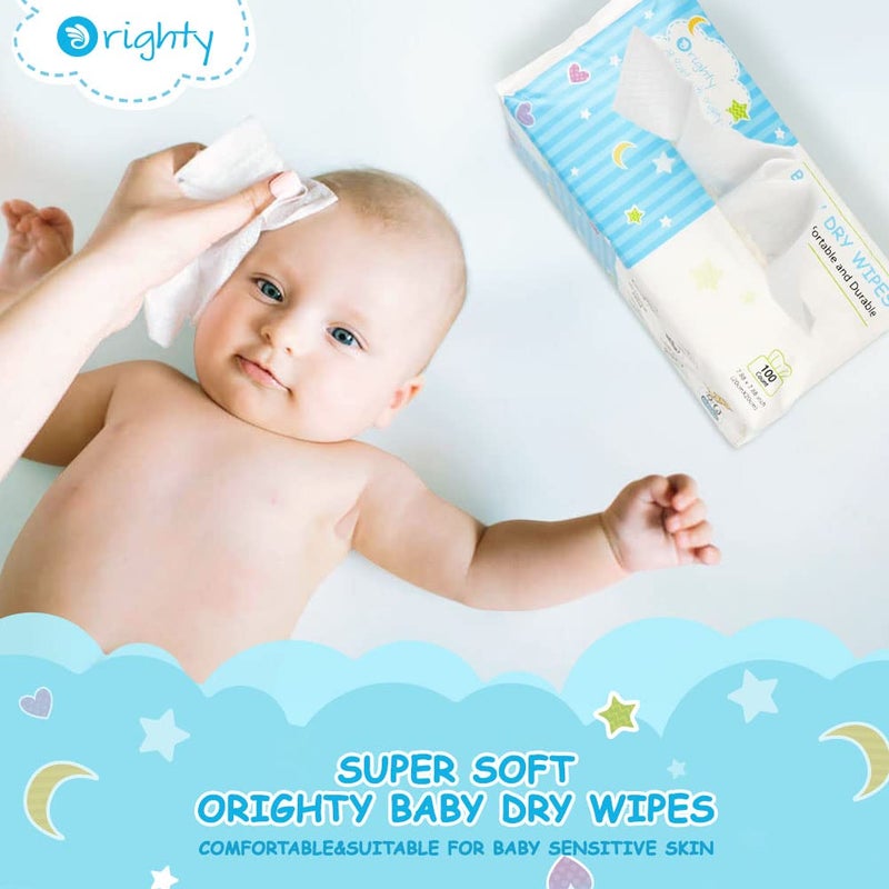 Orighty Baby Dry Wipes - Super Soft & Gentle Baby Washcloths, Use Wet or Dry, 100% Unscented Tissue for Babies Sensitive Skin, Ideal for Diaper Changes, Feeding, Nursing, Runny Nose & Drool, 600 Count - Image 5