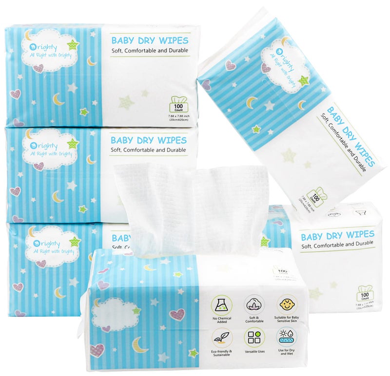 Orighty Baby Dry Wipes - Super Soft & Gentle Baby Washcloths, Use Wet or Dry, 100% Unscented Tissue for Babies Sensitive Skin, Ideal for Diaper Changes, Feeding, Nursing, Runny Nose & Drool, 600 Count - Image 1