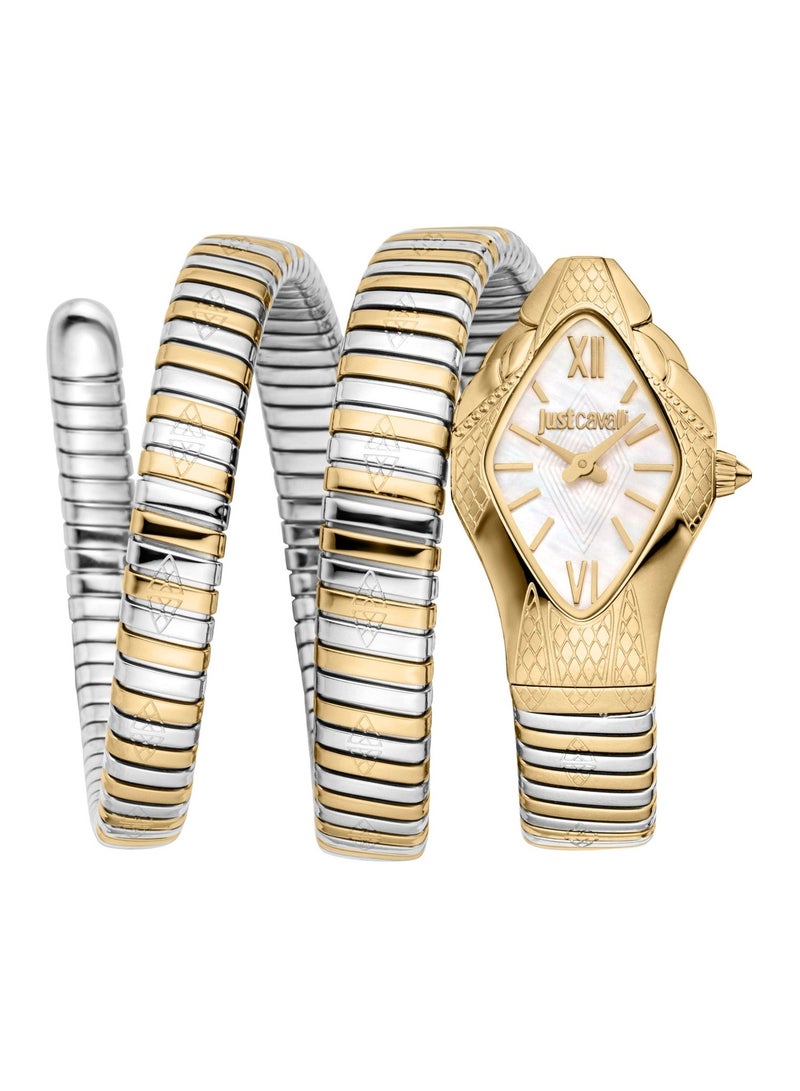 Just Cavalli Cristallo Women’s Analog Watch JC1L307M0055 – Two Tone Stainless Steel Strap, Yellow Gold Case, Mother of Pearl Dial, Quartz Movement, 22 mm - Image 1