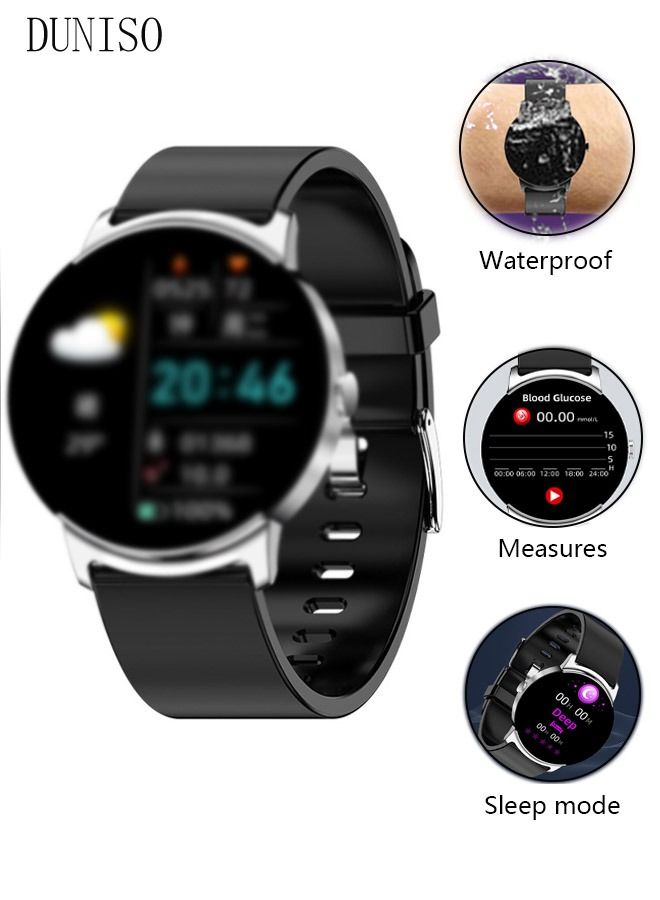 DUNISO Smart Watch for Men and Women Fitness Tracker IP68 Waterproof Smartwatch for Android iOS Phones 1.32" HD Full Touch Screen Digital Watches with Heart Rate Sleep Monitor Pedometer Black - Image 1