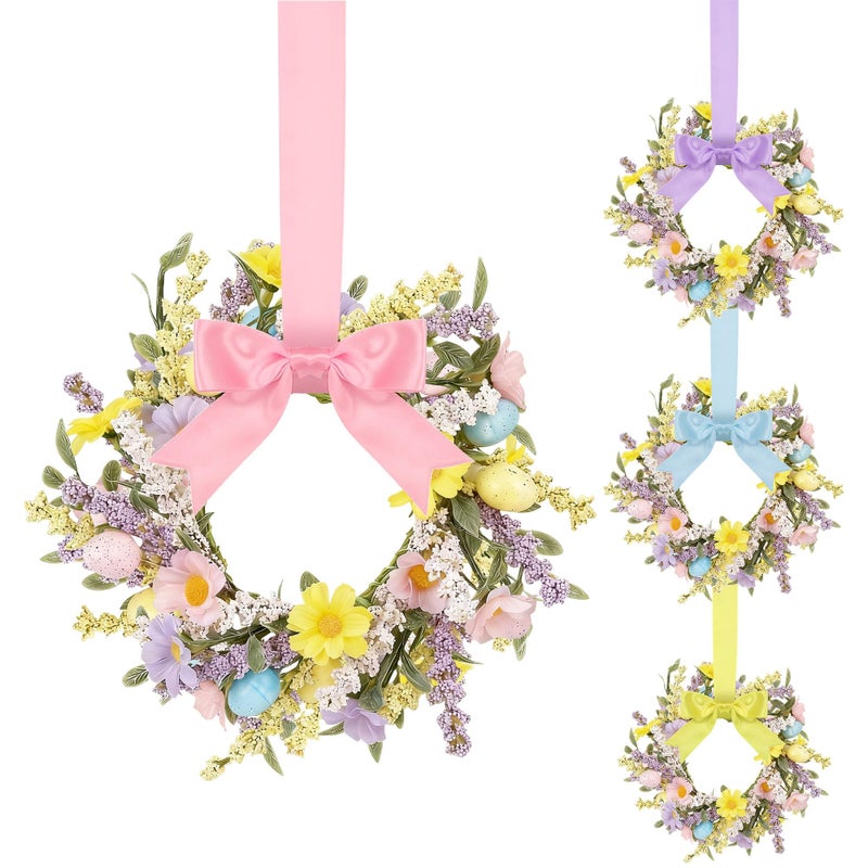 Aneco 4 Pieces 98 Inch Small Easter Wreaths with Pastel Eggs Spring Artificial Easter Egg Wreath with Ribbon Bow Spring Front Door Decoration for Indoor Outdoor Springtime Holiday Party Home Window - Image 2