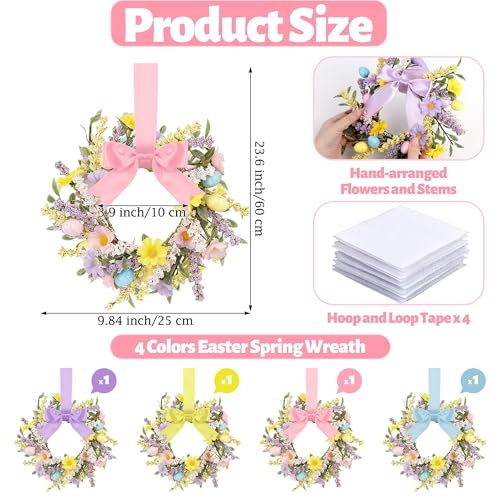 Aneco 4 Pieces 98 Inch Small Easter Wreaths with Pastel Eggs Spring Artificial Easter Egg Wreath with Ribbon Bow Spring Front Door Decoration for Indoor Outdoor Springtime Holiday Party Home Window - Image 3
