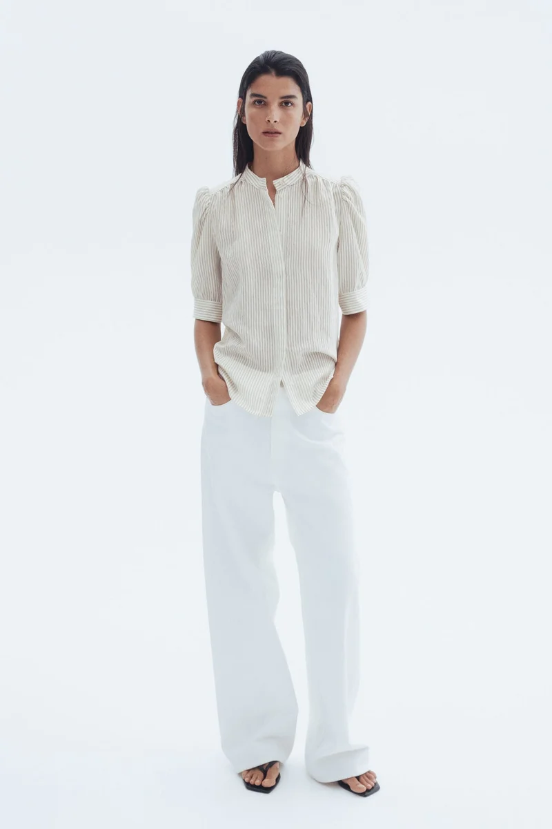 اتش اند ام بلوزة بأكمام منفوخة