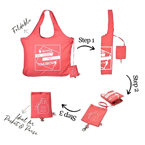 IVILLAGE Unisex Foldable Reusable Polyester Bags for Shopping & Daily Use | Stylish Designer Tote & Shopper Bag | Compact, Lightweight Handbag, and Eco-Friendly with 12Kg Capacity - Pink - Image 2