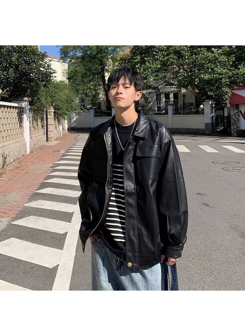 Generic - Retro Brown Biker Jacket Mens Spring Autumn Pilot Oversize Brown - Image 1