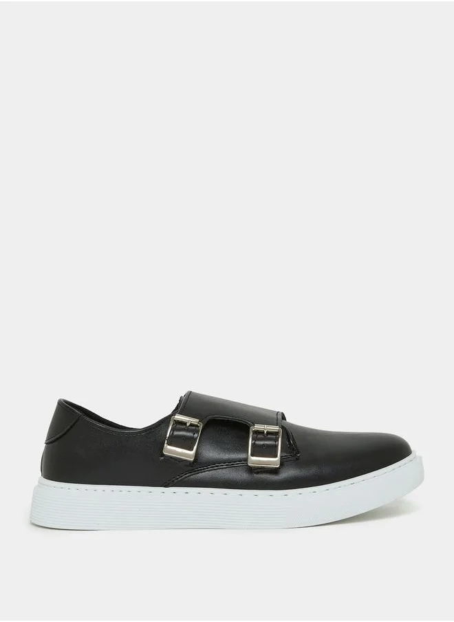 ستايلي Casual Buckled Monk Faux Leather Platform Shoes