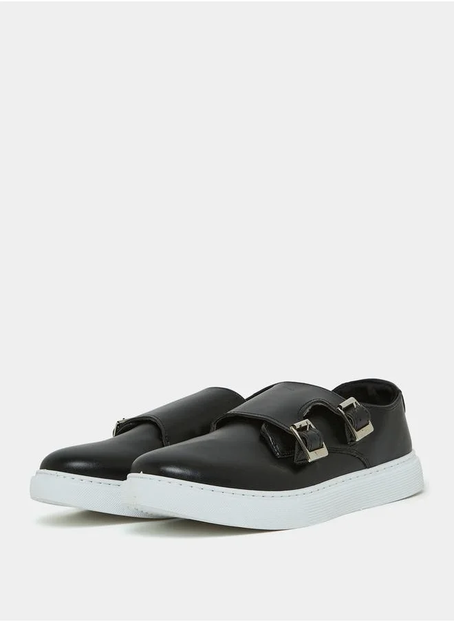 ستايلي Casual Buckled Monk Faux Leather Platform Shoes