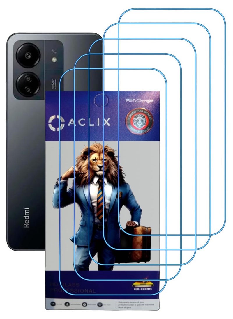 ACLIX 5 Pieces Antistatic ESD Dustproof Premium Quality High Definition Clear Tempered Glass Screen Protector Designed For Xiaomi Redmi 13C - Image 1