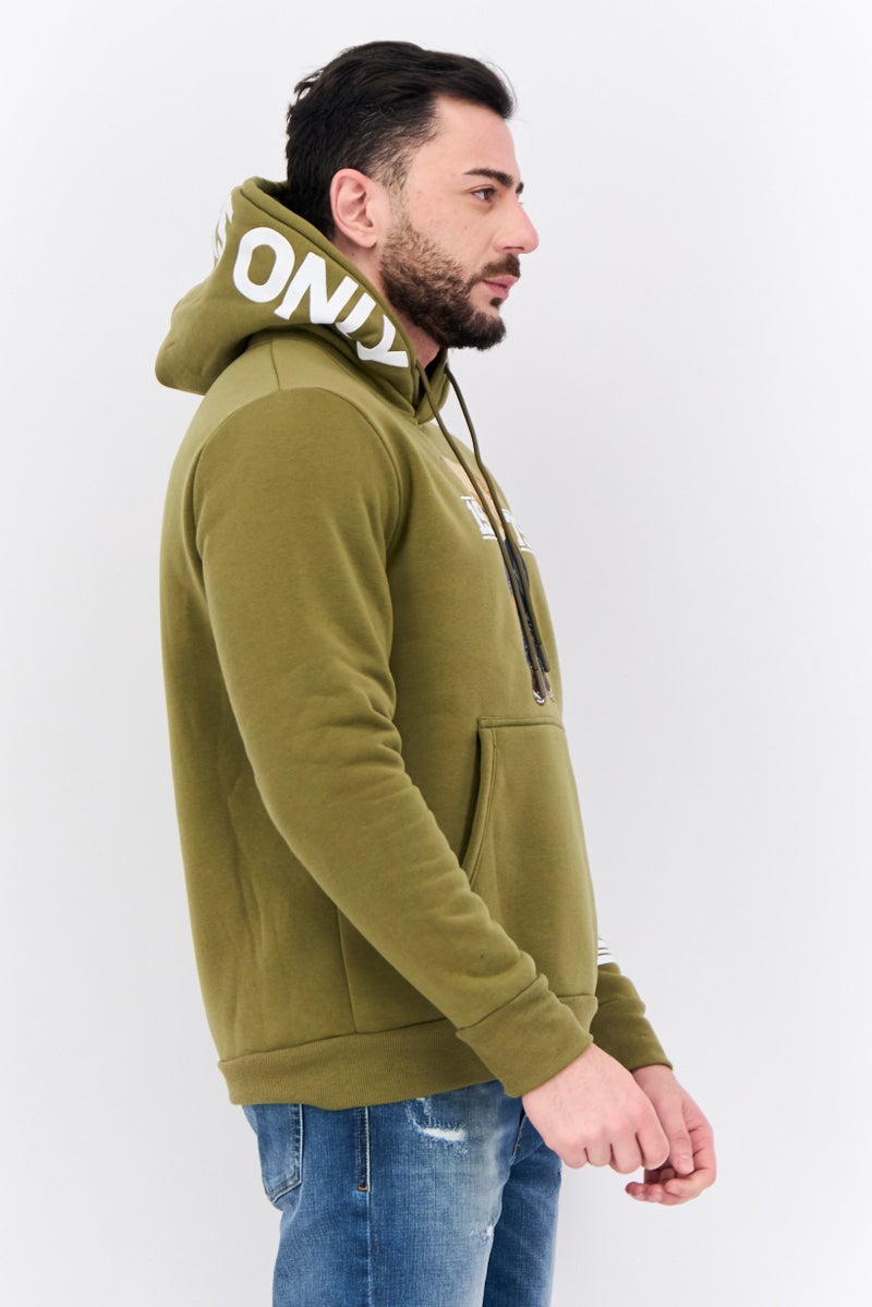 MEMBERS ONLY سويت شيرت طويل الأكمام مزود بغطاء رأس للرجال، زيتوني - Image 2