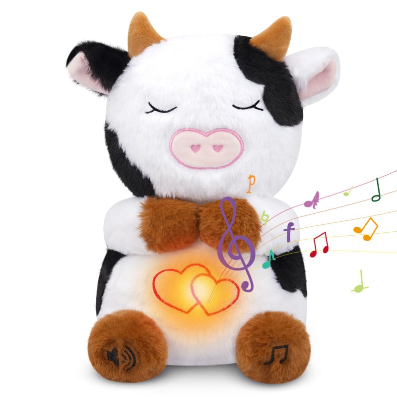 KOPHINYE Breathing Cow Stuffed Animal 11inch Cow Plush Soothing Stuffed Animal with Calming Music Lights Soft Breathing Sleeping Plush for Kids Adult 3Levels Mode  Volume - Image 3