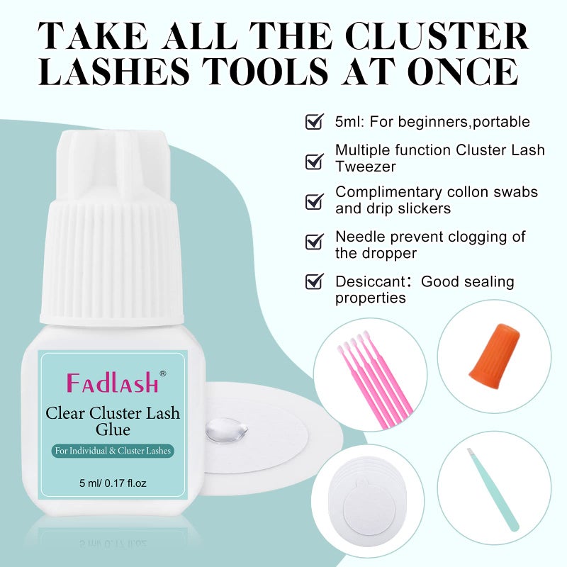 FADLASH Lash Cluster Glue Fast Drying Long Lasting DIY Waterproof Clear Lash Glue for Eyelash Clusters for Self Application - Image 2