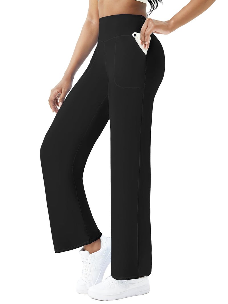 FireSwan Wide Leg Yoga Pants Women Stretch Dress Lounge Pants with Pockets High Waisted Loose Casual Trousers Black - Image 2