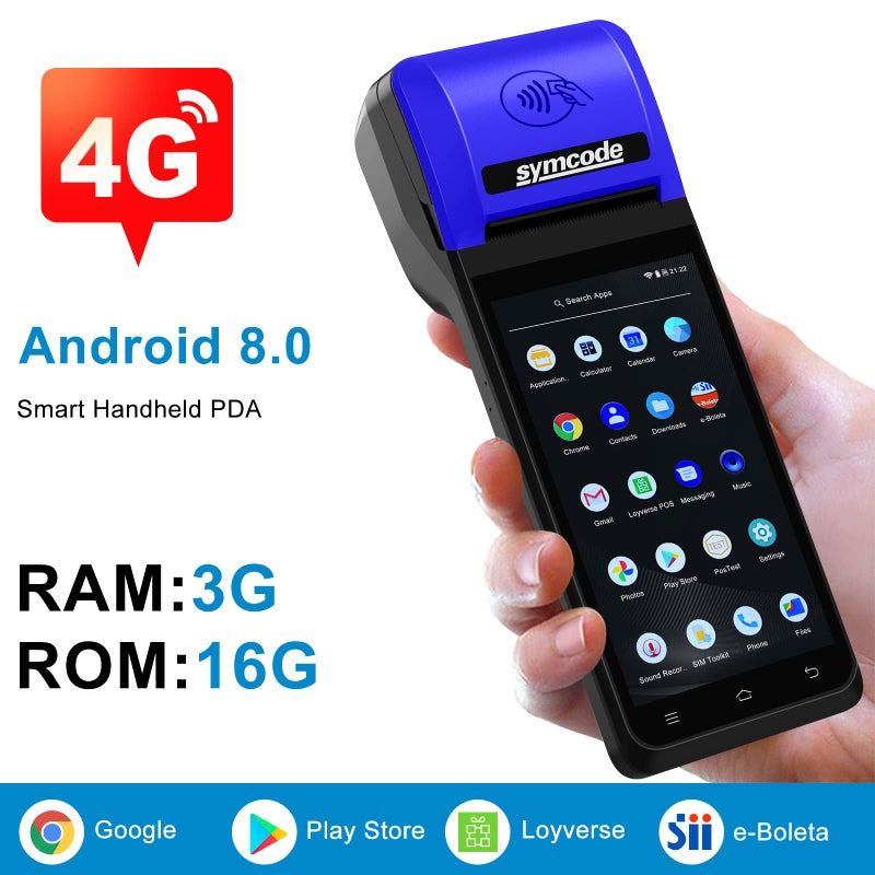 symcode PDA POS Receipt Printer 58mm Thermal Printer with Android12 OS 5.5" inch Touch Screen.Scan 1D/2D/QR barcodes. Support 4G:FDD-LTE,TD-LTE 3G: WCDMA 2G: GSM,GPRS Hot spot Bluetooth 3GB Ram +16GB ROM - Image 5