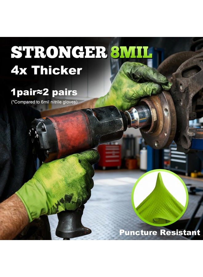 TitanFlex Thor Grip Heavy Duty Green Industrial Nitrile Gloves, 8-mil, XL, Box of 50, Latex Free, Raised Diamond Texture Grip, Powder Free, Food Safe, Rubber Gloves, Mechanic Gloves - Image 3