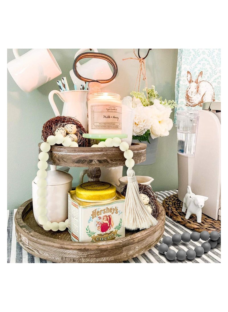 Excefore 3 Pcs Classic Wood Beads Tassel, 27 Inch Wood Bead Farmhouse Rustic Beads with Jute Rope Plaid Tassel Natural Wood Beads for Morden Farmhouse Boho Decor, Big Wall Hanging Decor - Image 2