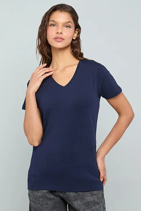 R&B Solid T-Shirt With V-Neck and Short Sleeves